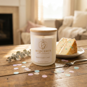 10 oz candle in the scent Birthday Cake