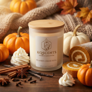 10 oz candle in the scent Pumpkin Creme Roll
