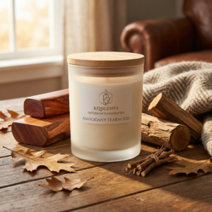 7 oz candle in the scent Mahogany Teakwood