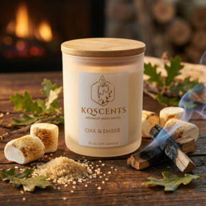 10 oz candle in the scent Oak and Ember