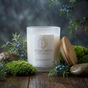 10 oz candle in the scent Rainshadow
