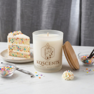10 oz candle in the scent Birthday Cake