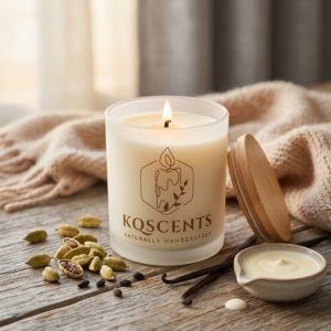10 oz candle in the scent Cardamom Crème